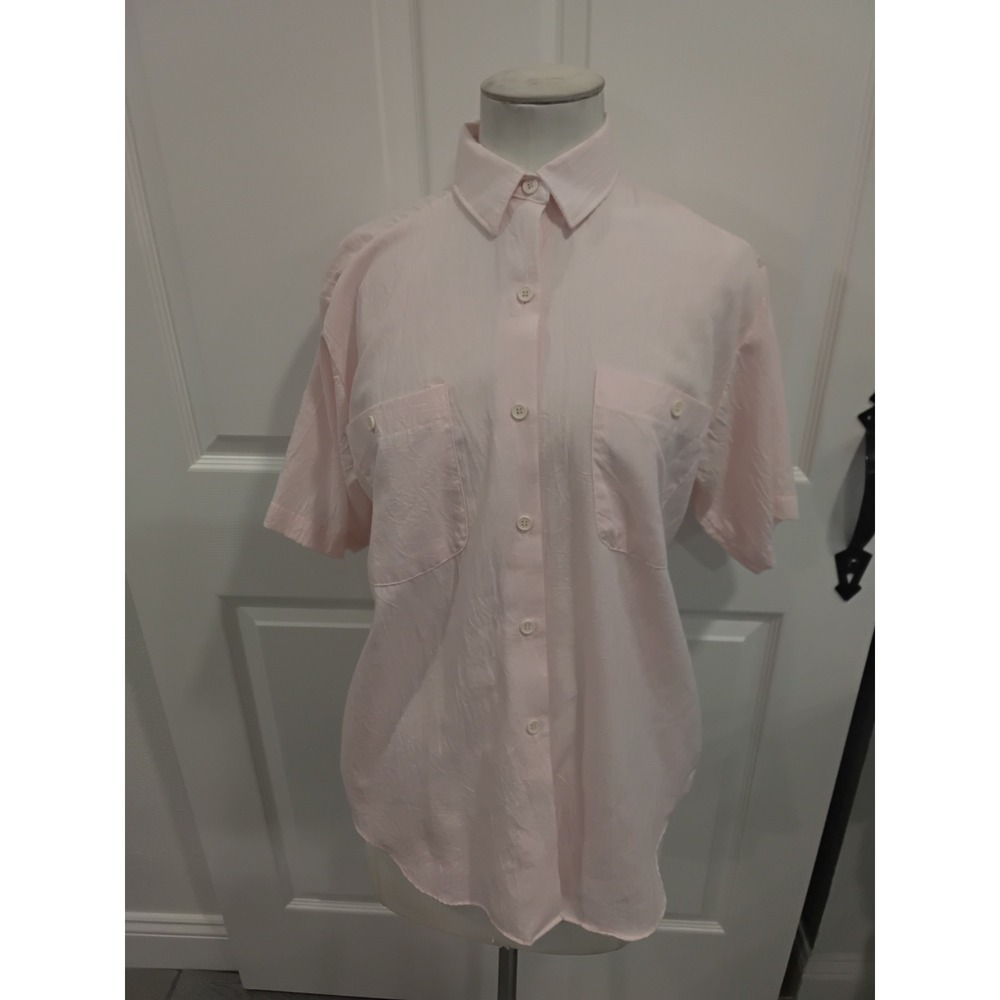 Claudia Womens‎ Pink Short Sleeve Button Up Shirt Top Size Small